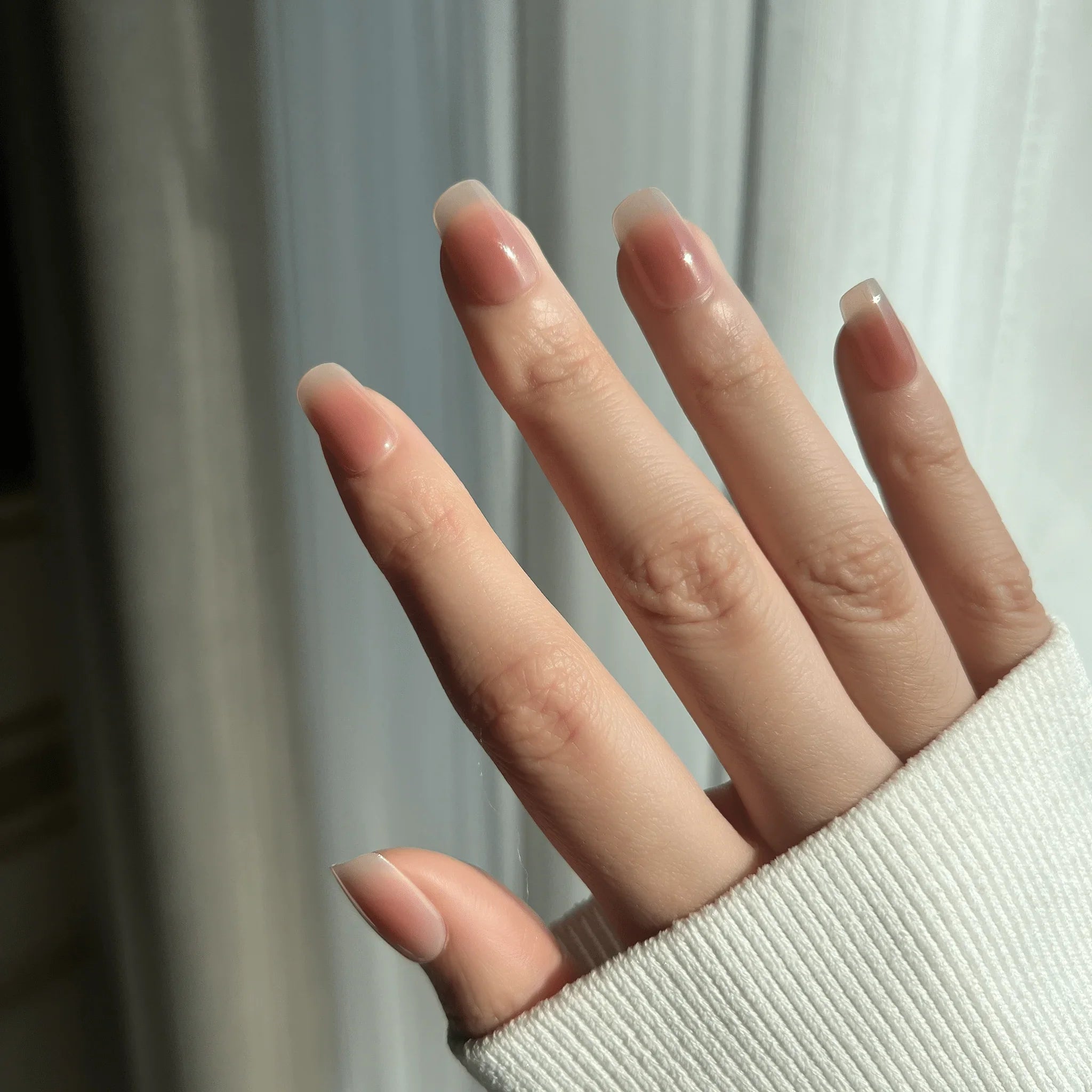 LuxeTip Blush Ombre Press On Nails Extra Short Square, On Hand Display 2