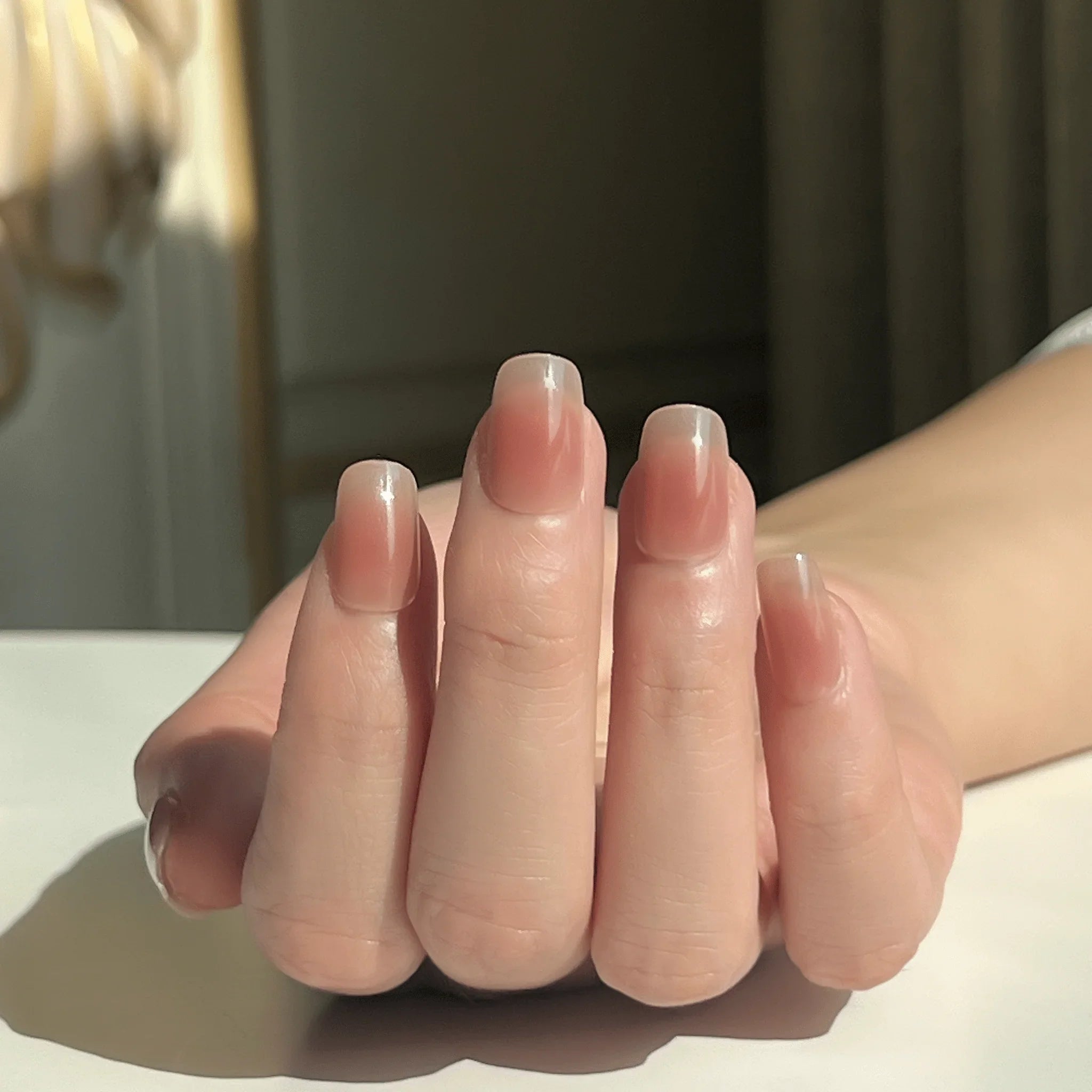 LuxeTip Blush Ombre Press On Nails Extra Short Square, On Hand Display 4