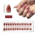LuxeTip Blush Ombre press on nails medium almond, on hand display, thumb nail size 