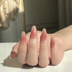 LuxeTip Blush Ombre press on nails medium almond, on hand display 4