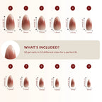 LuxeTip Blush Ombre press on nails medium almond, size guide, 32 gel nails in 12 different sizes