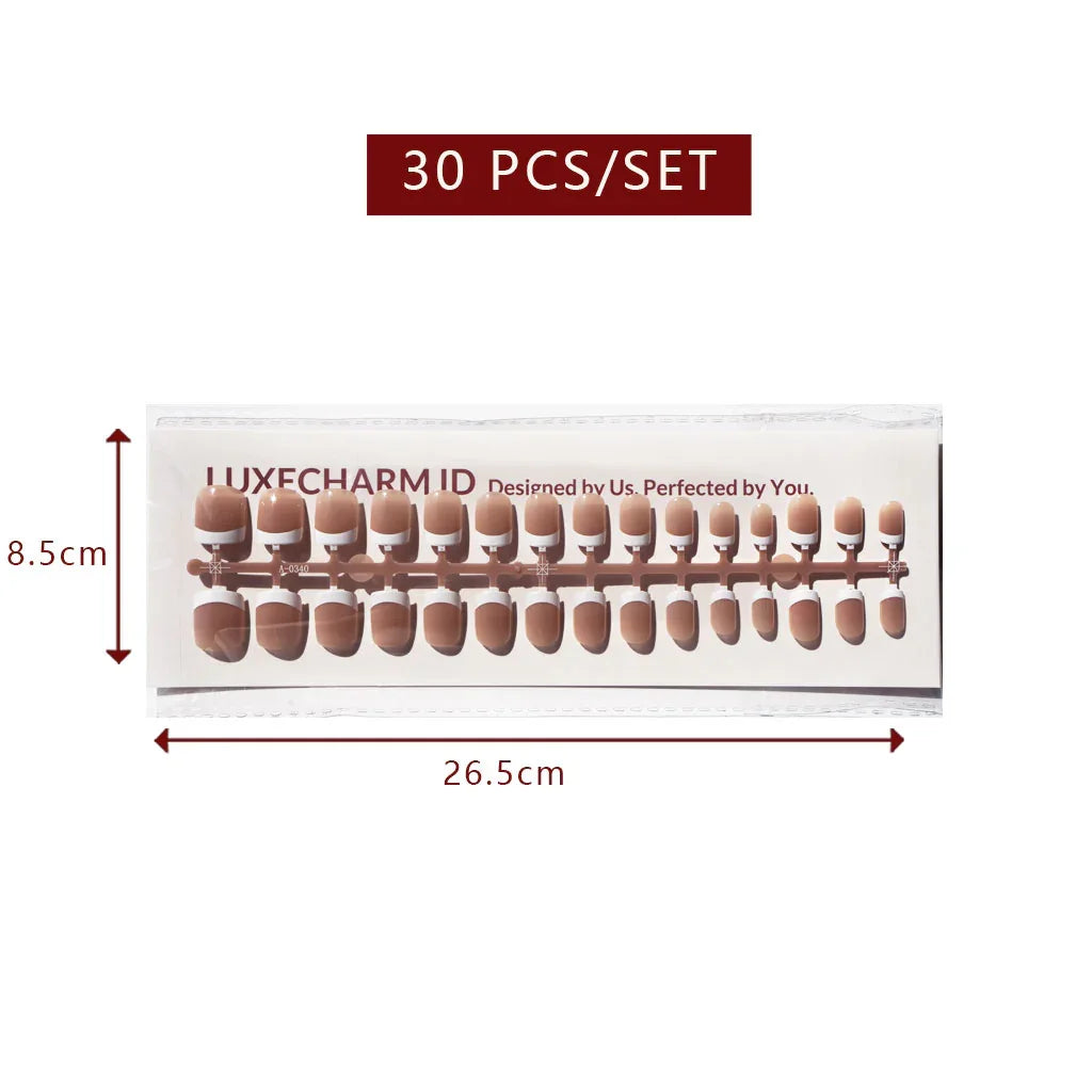 LuxeTip French Press On Nails, Extra Short Square White French Tips, Mocha Color 