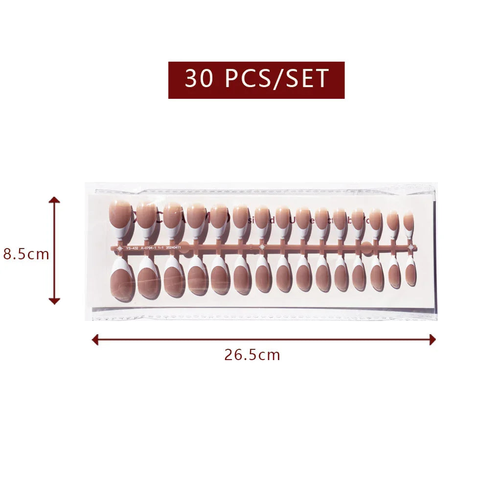 LuxeTip French Press On Nails, Medium Almond White French Tips, High-Gloss Finish, Mocha Color 