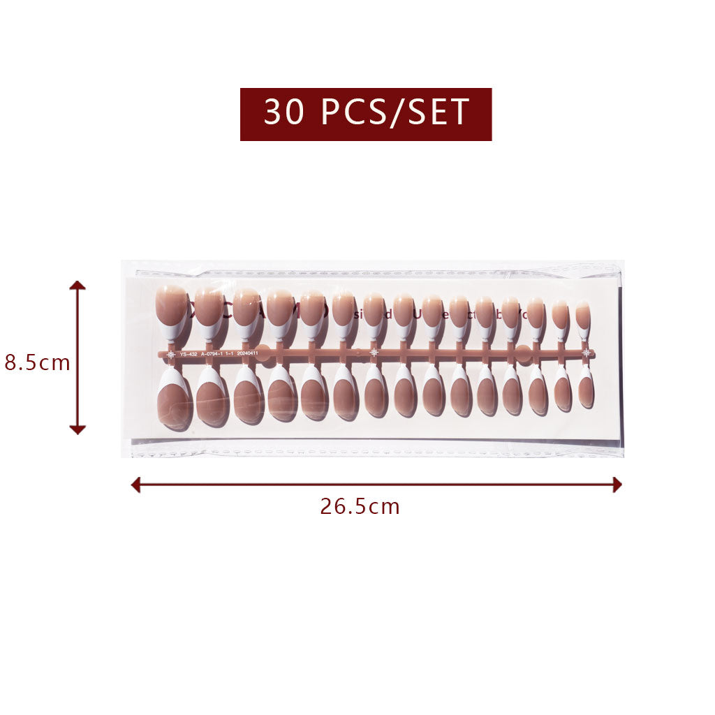 LuxeTip French Press On Nails, Medium Almond White French Tips, High-Gloss Finish, Mocha Color 