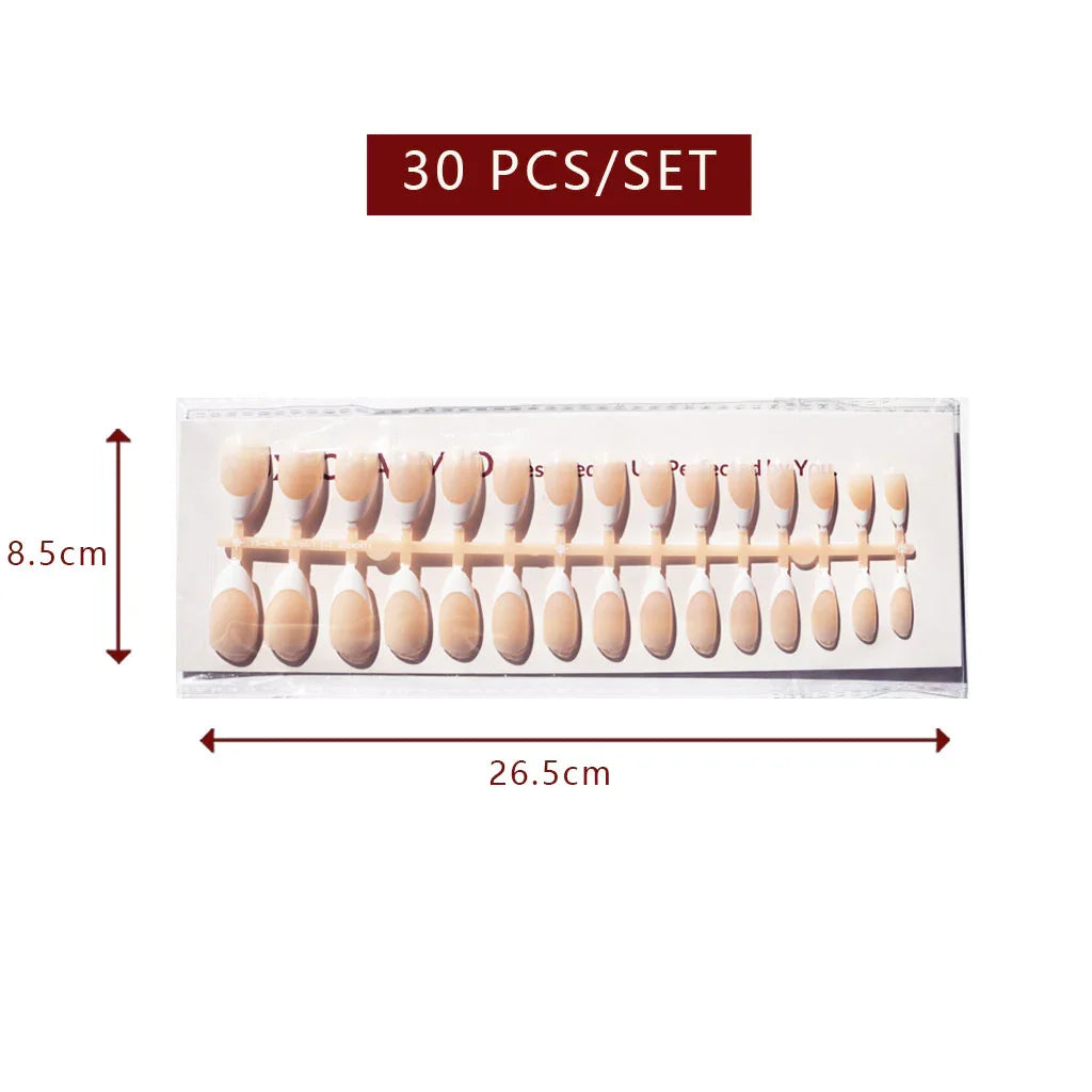 LuxeTip French Press On Nails, Medium Almond White French Tips, High-Gloss Finish, Nude Color 