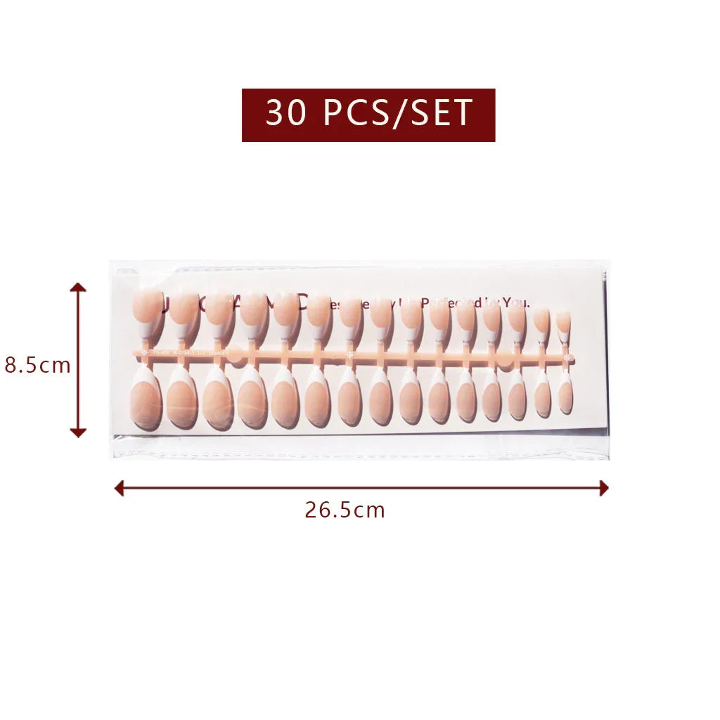 LuxeTip French Press On Nails, Medium Almond White French Tips, High-Gloss Finish, Peach Color 