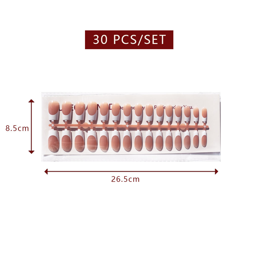 LuxeTip French Press On Nails, Medium Square White French Tips, Light Brown Color