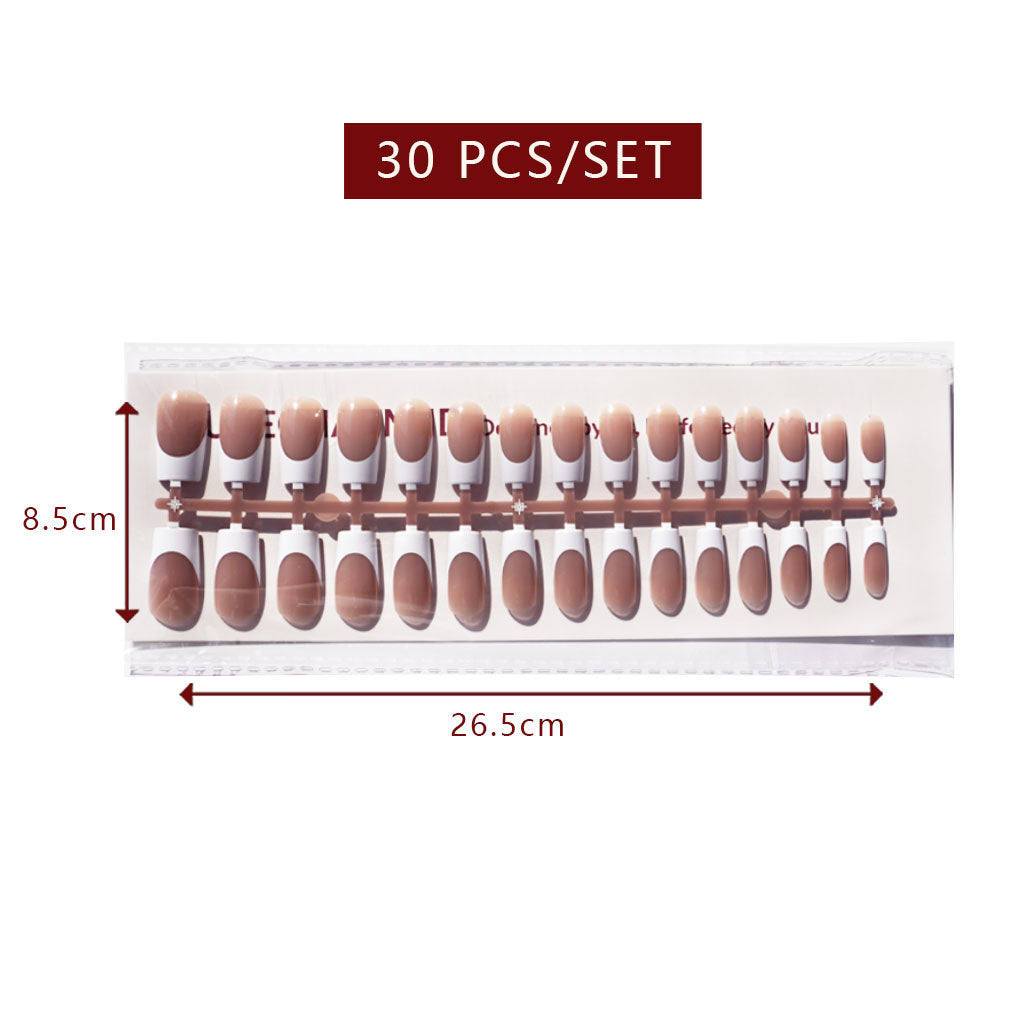 LuxeTip French Press On Nails, Medium Square White French Tips, Mocha Color