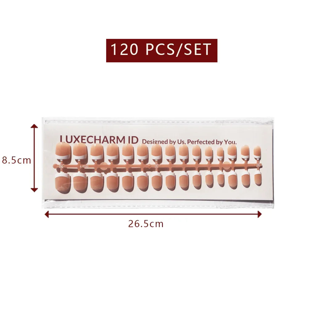 LuxeTip French Press On Nails, Extra Short Square White French Tips, Light Brown Color 