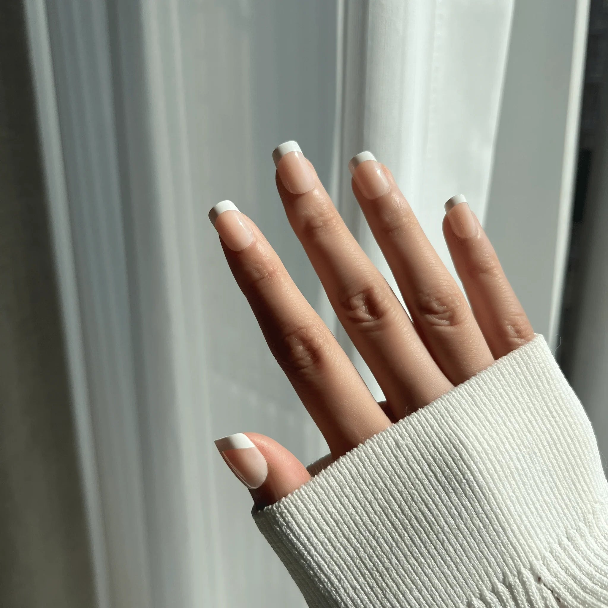 LuxeTip French Press On Nails, Extra Short Square White French Tips, On Hand Display 2