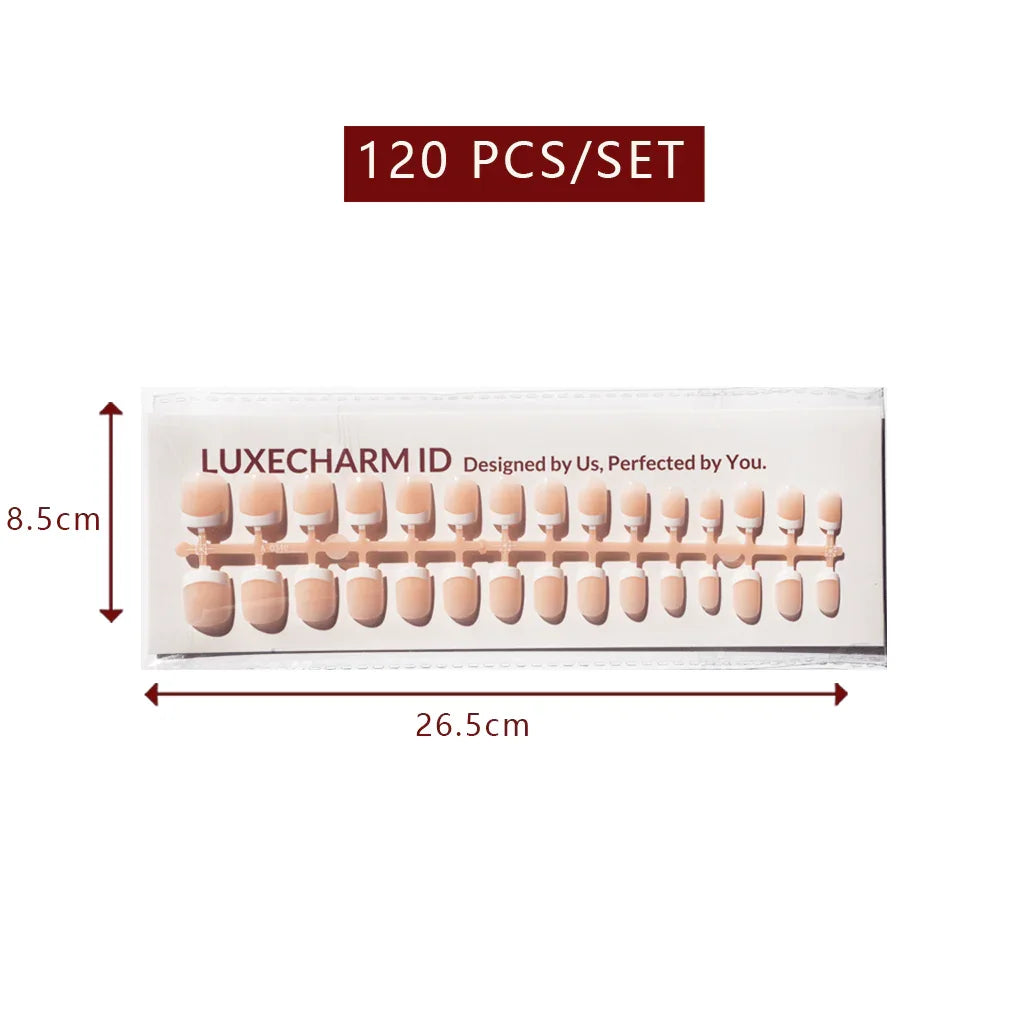 LuxeTip French Press On Nails, Extra Short Square White French Tips, Peach Color 