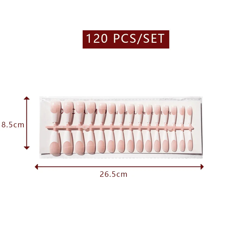 LuxeTip French Press On Nails, Long Coffin White French Tips, Light Pink Color 