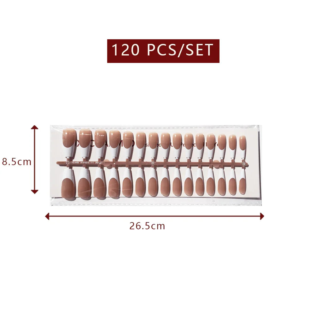 LuxeTip French Press On Nails, Long Coffin White French Tips, Mocha Color 