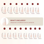 LuxeTip French Press On Nails, Long Coffin White French Tips, Size Guide, 120 Gel Nails in 15 Different Sizes