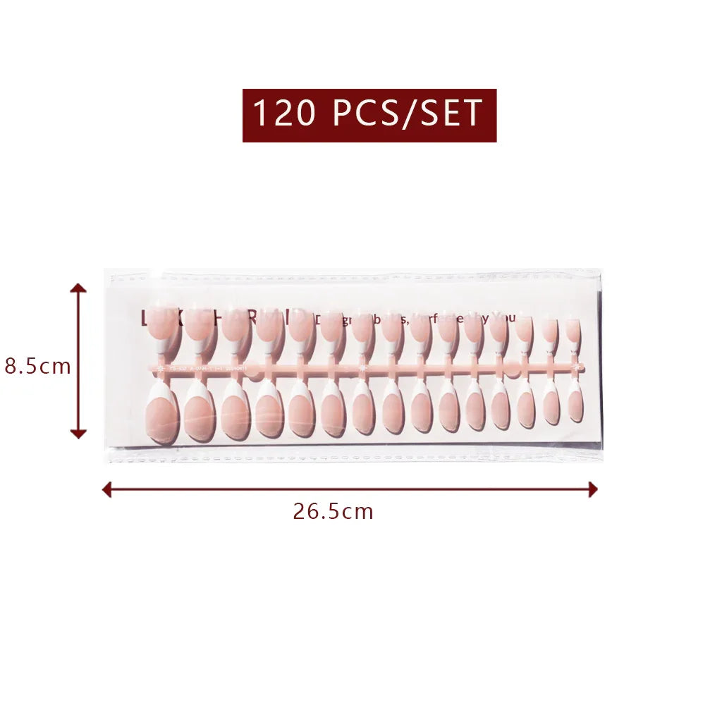 LuxeTip French Press On Nails, Medium Almond White French Tips, High-Gloss Finish, Light Pink Color 