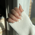 LuxeTip French Press On Nails, Medium Almond White French Tips, High-Gloss Finish, On Hand Display 2