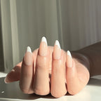 LuxeTip French Press On Nails, Medium Almond White French Tips, High-Gloss Finish, On Hand Display 3