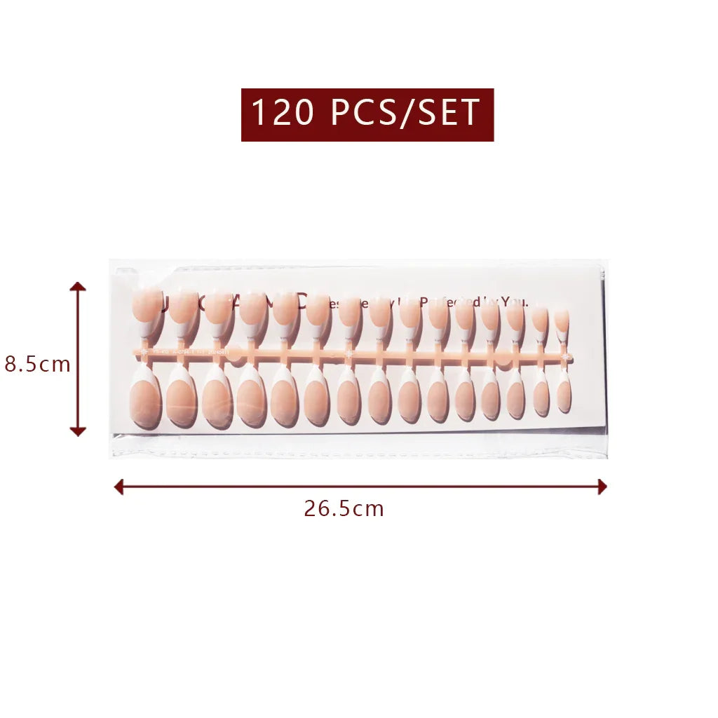 LuxeTip French Press On Nails, Medium Almond White French Tips, High-Gloss Finish, Peach Color 
