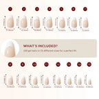 LuxeTip French Press On Nails, Medium Almond White French Tips, High-Gloss Finish, Size Guide, 120 Gel Nails in 15 Different Sizes