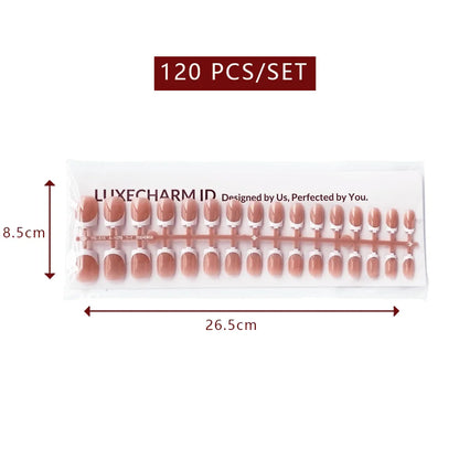 LuxeTip French Press On Nails, Medium Square White French Tips, Light Brown Color