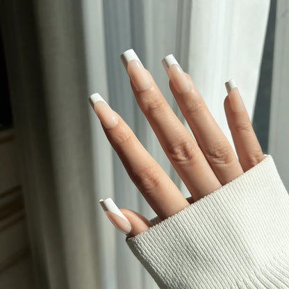 LuxeTip French Press On Nails, Medium Square White French Tips, On Hand Display 3
