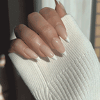 LuxeTip French Press On Nails, Medium Stiletto White French Tips, High-Gloss Finish, On Hand Display 2, Live GIF