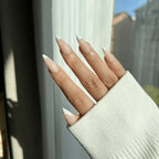 LuxeTip French Press On Nails, Medium Stiletto White French Tips, High-Gloss Finish, On Hand Display 3
