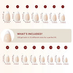 LuxeTip French Press On Nails, Medium Stiletto White French Tips, Size Guide, 120 Gel Nails in 15 Different Sizes
