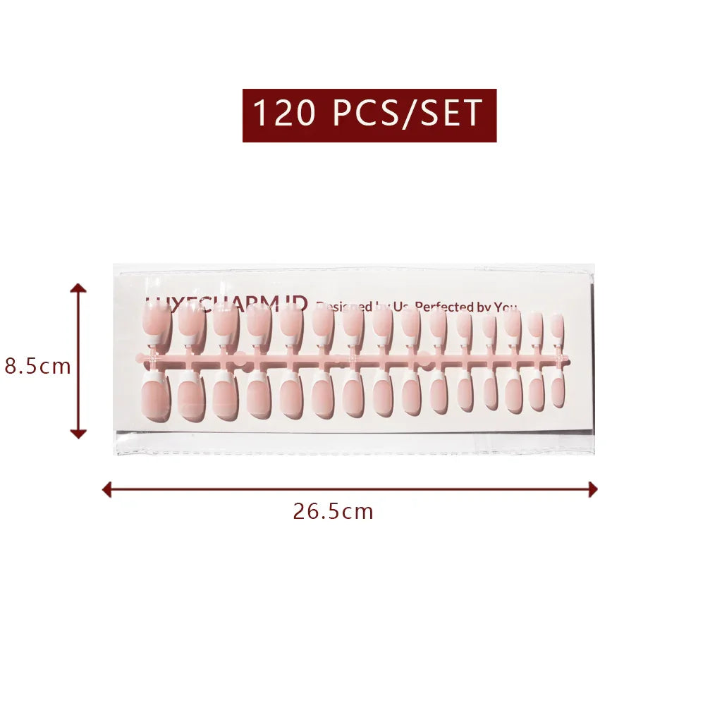 LuxeTip French Press On Nails, Short Coffin White French Tips, Light Pink Color