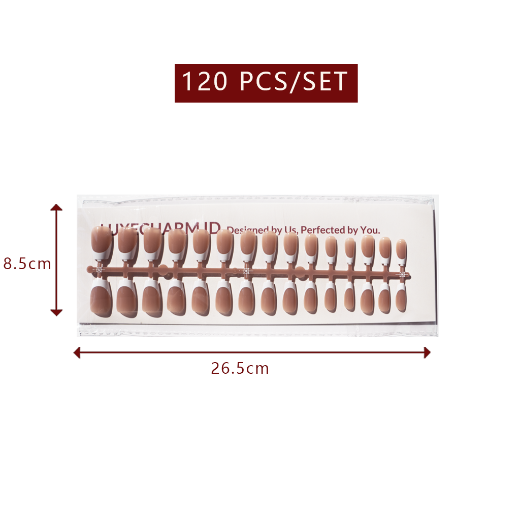 LuxeTip French Press On Nails, Short Coffin White French Tips, Mocha Color