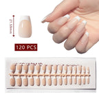 LuxeTip French Press On Nails, Short Coffin White French Tips, Salon Quality, On Hand Display, Thumb Nail Size Guide