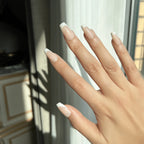 LuxeTip French Press On Nails, Short Coffin White French Tips, On Hand Display 2