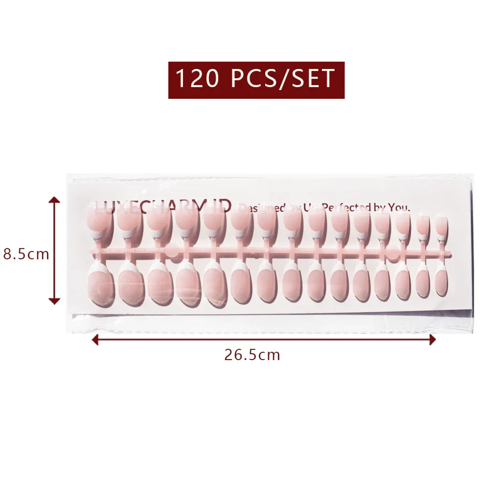 LuxeTip French Press On Nails, Short Oval White French Tips, High-Gloss Finish, Light Pink Color 