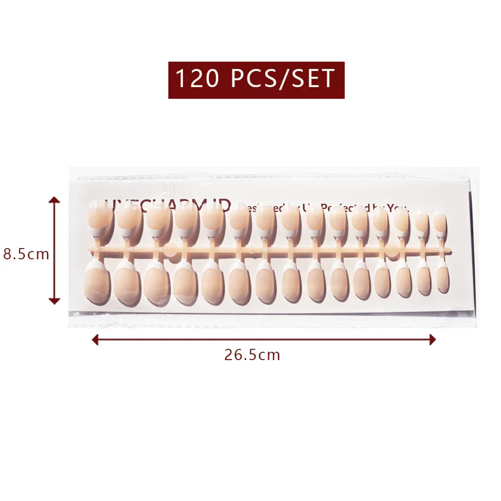 LuxeTip French Press On Nails, Short Oval White French Tips, High-Gloss Finish, Nude Color 