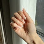 LuxeTip French Press On Nails, Short Oval White French Tips, High-Gloss Finish, On Hand Display 3