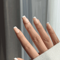 LuxeTip French Press On Nails, Short Square White French Tips, High-Gloss Finish, On Hand Display, Live GIF