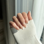 LuxeTip French Press On Nails, Short Square White French Tips, High-Gloss Finish, On Hand Display 3