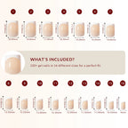 LuxeTip French Press On Nails, Short Square White French Tips, Size Guide, 120 + Gel Nails in 16 different Sizes