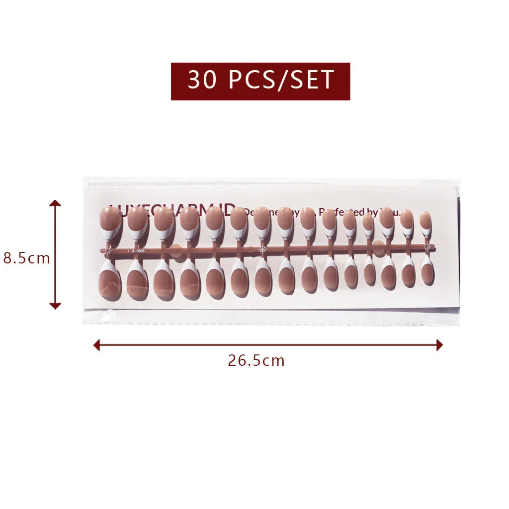 LuxeTip French Press On Nails, Short Almond White French Tips, High-Gloss Finish, Mocha Color 