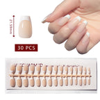 LuxeCharm LuxeTip French Press On Nails, Short Coffin White French Tips, Salon Quality, On Hand Display, Thumb Nail Size Guide. 30 Pieces