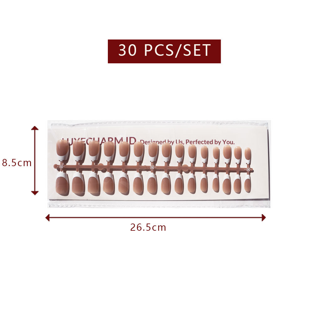 LuxeTip French Press On Nails, Short Coffin White French Tips, Mocha Color 