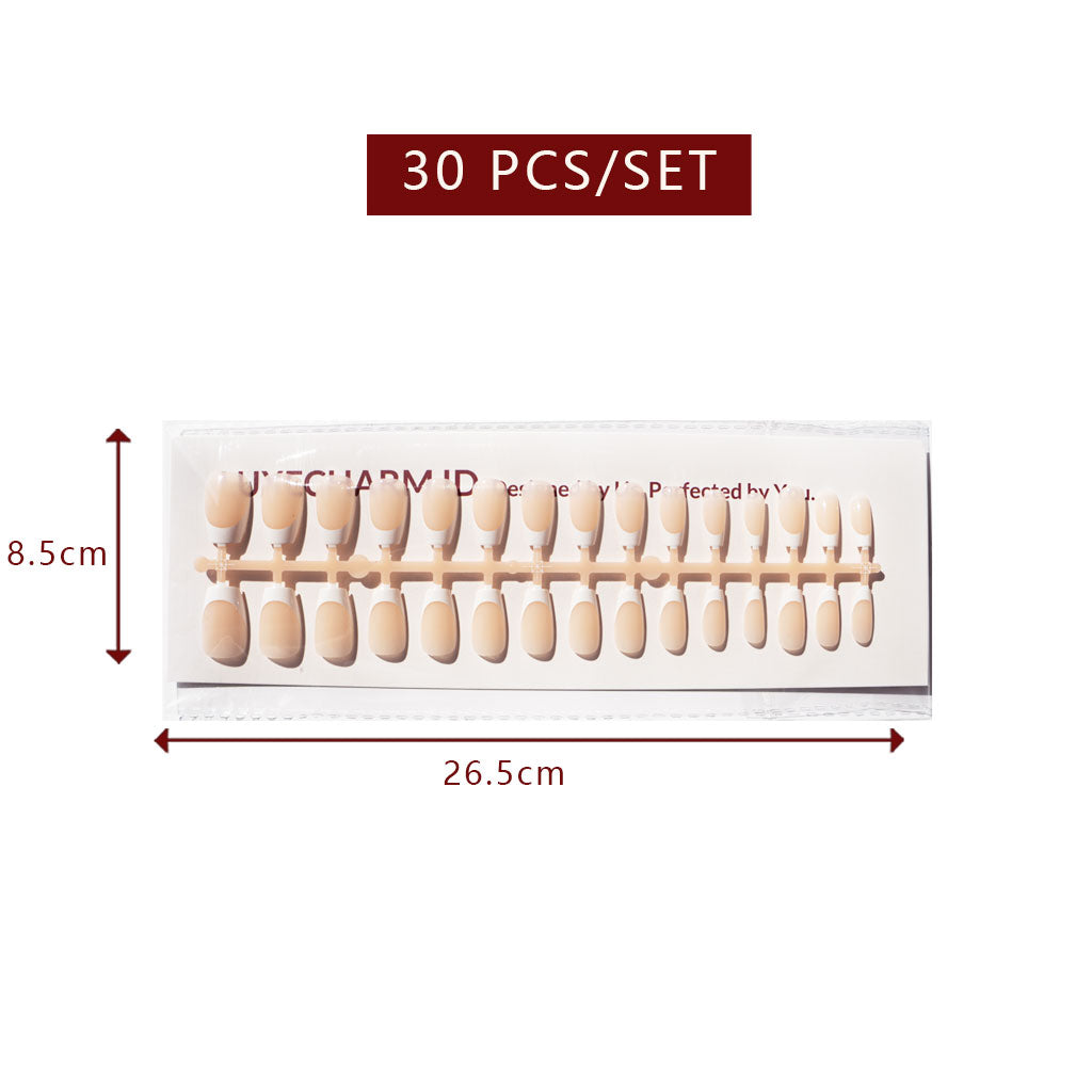 LuxeTip French Press On Nails, Short Coffin White French Tips, Nude Color 