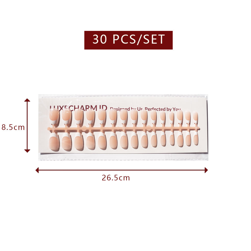 LuxeTip French Press On Nails, Short Coffin White French Tips, Peach Color 