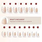 LuxeTip French Press On Nails, Short Coffin White French Tips, Size Guide, 30 Gel Nails in 15 Different Sizes
