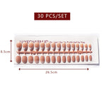 LuxeTip French Press On Nails, Short Oval White French Tips, High-Gloss Finish, Light Brown Color 