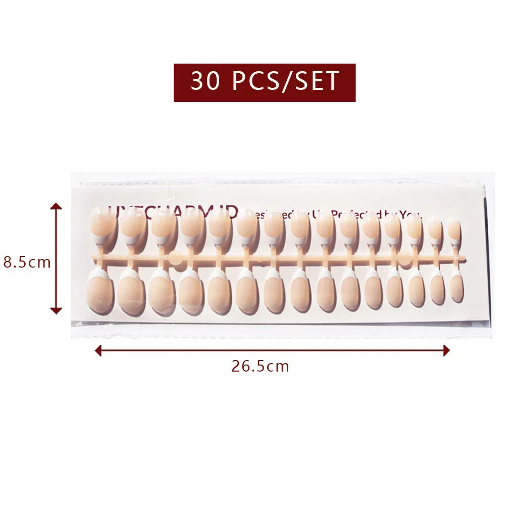 LuxeTip French Press On Nails, Short Oval White French Tips, High-Gloss Finish, Nude Color 