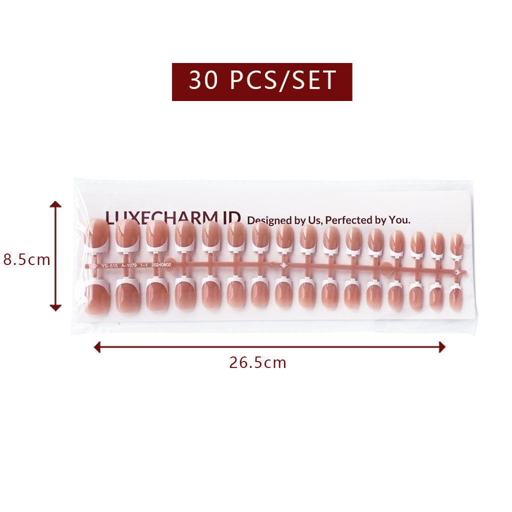 LuxeTip French Press On Nails, Short Square White French Tips, Light Brown Color 