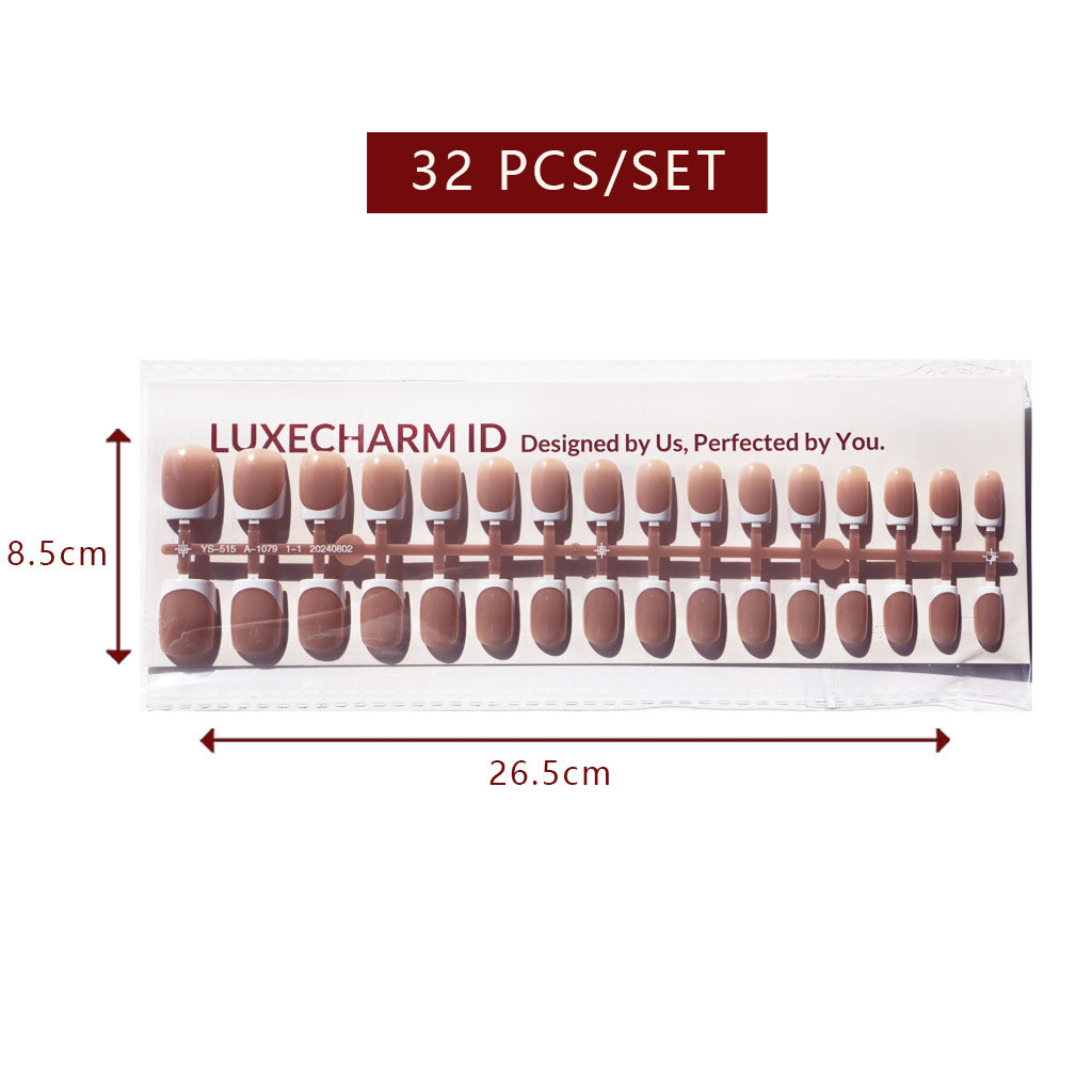 LuxeTip French Press On Nails, Short Square White French Tips, Mocha Color 