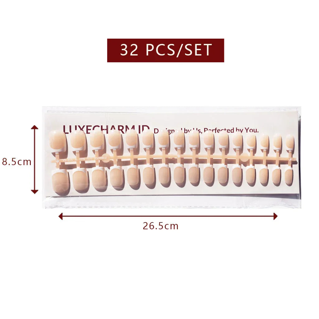 LuxeTip French Press On Nails, Short Square White French Tips, Nude Color 