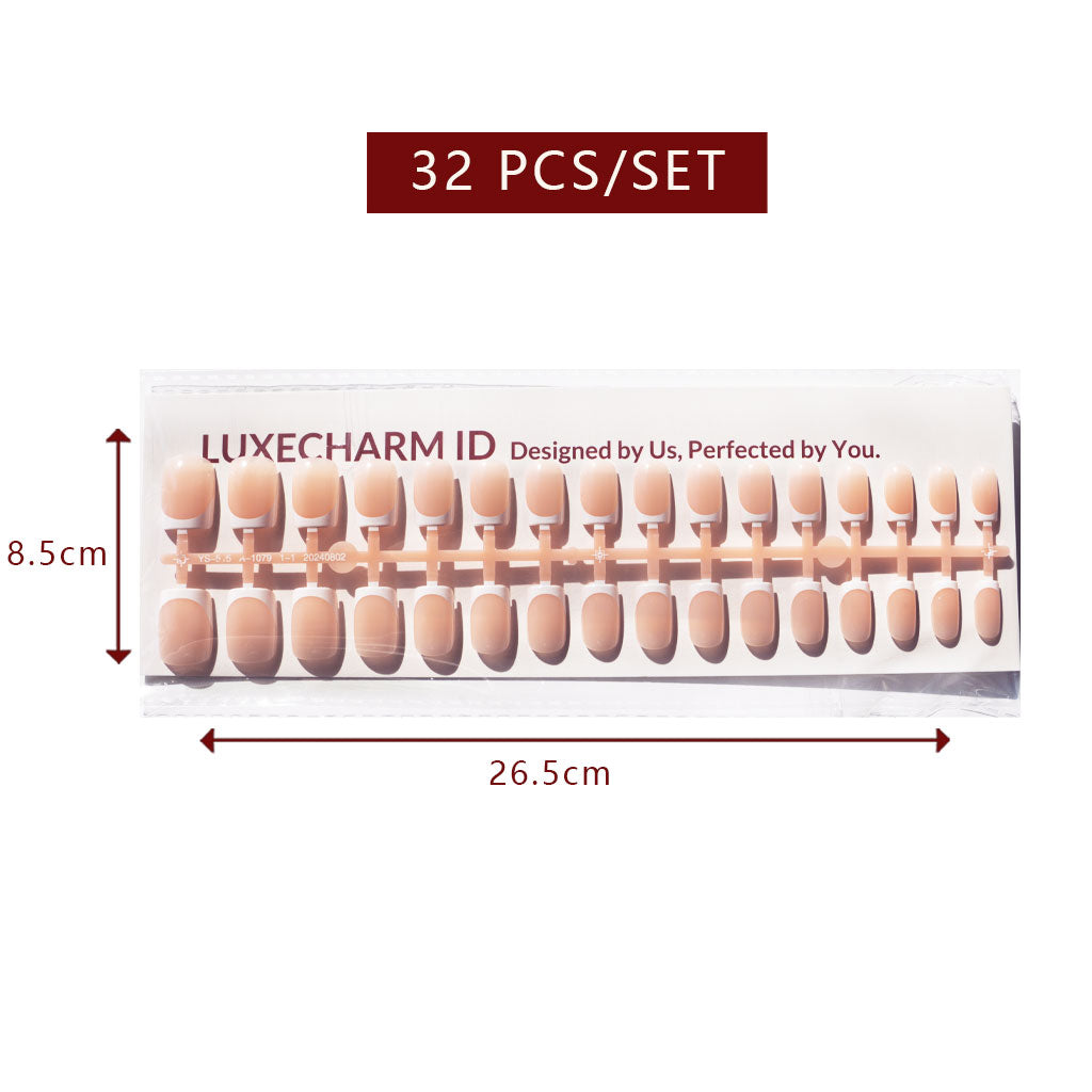 LuxeTip French Press On Nails, Short Square White French Tips, Peach Color 